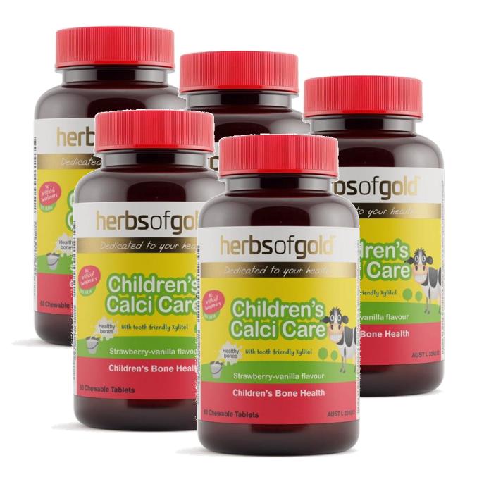 허브 <b>오브</b> 골드 칠드런 칼시 <b>케어</b> <b>비타민D3</b> K2 딸기바닐라맛 츄어블 Herbs of Gold Children’s Calci Care  5개  60정