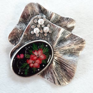 엄마선물. 압화꽃 브로찌 진주 목걸이겸용 패션소품, 스토리하우스