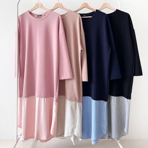 아이우먼 [하프클럽]빅사이즈원피스 V282L511 줄단레이어라운드원피스 AR