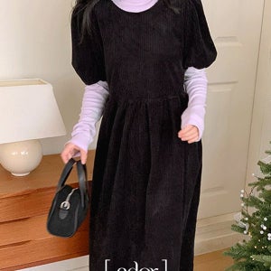 내일도착 롱원피스 [MADE]설렘 골덴퍼프 롱원피스