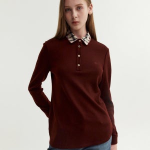 [닥스 여성] 닥스 버건디 로고자수 울혼방 긴팔카라티셔츠 WKTS4D901D2