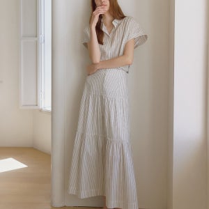 [아떼 바네사브루노] [스테디셀러] 아이보리 스트라이프 면 밴딩스커트 WVSK5B221IV