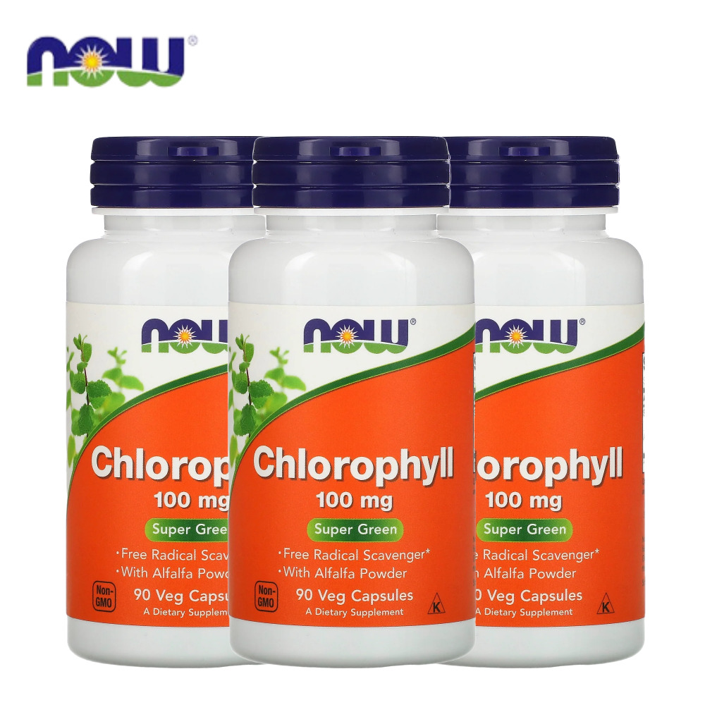 나우푸드 엽록소 클로로필 <b>클로로필린</b> 100mg 90베지 캡슐 슈퍼그린 알팔파 잎 3개