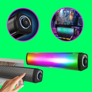 로이체 게이밍 최적화 RGB LED 사운드바 PC 스피커 듀얼 우퍼 다양한 컬러 믹스 그릴 터치 센서