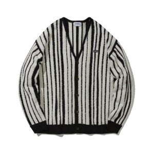 버티컬 스트라이프 가디건 블랙