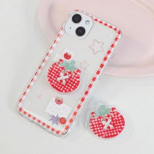 [온94폰케이스] 아크릴스마트톡 젤리 체크패치 폰케이스 휴대폰 핸드폰 커스텀 아이폰16 키치한 자수 토마토 [갤럭시]