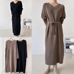 브이넥허리매듭원피스 511V580S 빅사이즈 여성의류