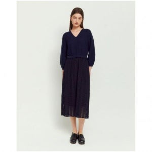 아떼바네사브루노 [FREE사이즈][바네사브루노] 네이비 니트배색 플리츠 롱원피스 VLDR2A191N2 834713