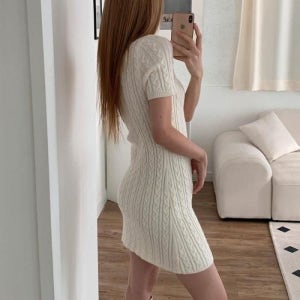 [옷자락]여자 글램 봄여친룩 꽈배기니트 스퀘어넥 미니원피스