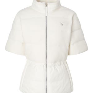 [헤지스 골프 여성] 아이보리 여성 니트 반팔 구스 다운 점퍼 HWJU5D755IV