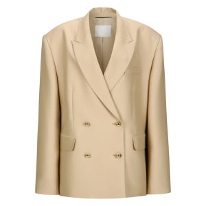 DOUBLE-BREASTED SILK-BLEND BLAZER BEIGE (F24JK1121BE)