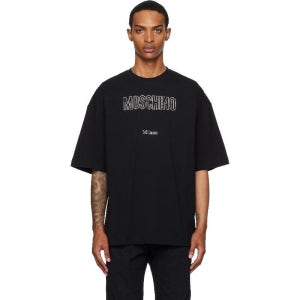 모스키노 블랙 오가닉 데코레이트 티셔츠 252720M213004