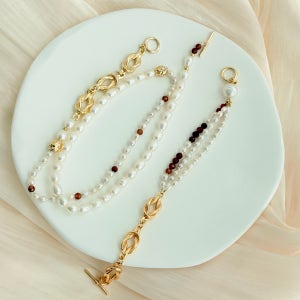 가넷 담수진주목걸이 55cm 팔찌 세트 다용도, 펄베리 Pearlberry