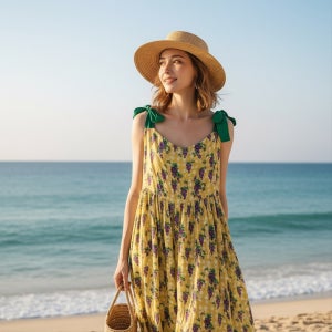 소니아소니아 어깨끈 옐로우 체크 프리사이즈 끈나시원피스, 소니아소니아(SoniaSonia)