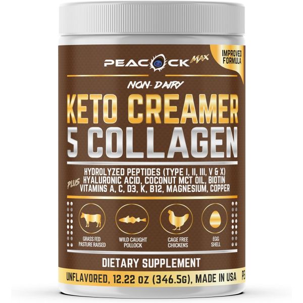 Collagen Keto Coffee Creamer Powder 12.2 oz - Hydrolyzed Collagen Peptides with Coconut <b>MCT</b> Oil B  1