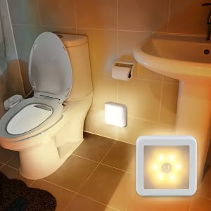 스마트 모션 센서 6-LED 바닥/천장/벽등 - 무선, IP44, 자동 켜기/끄기, 에너지 절약, 플러그 앤 플레이 설치, 모던 스퀘어 디자인. 복도, 계단, 거실, 침실에 적합