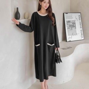 [옷자락]여자 주머니 링거라운드 큰사이즈 FW 등원룩 롱원피스
