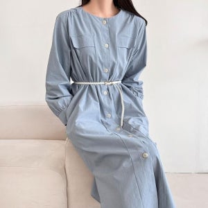 [옷자락]여자 양트임 피셔맨 큰사이즈 남방 슬림벨트 롱원피스