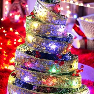 건전지리본전구장식 트리 장식 LED 리본 띠 전구 4.9m 골드 컬러