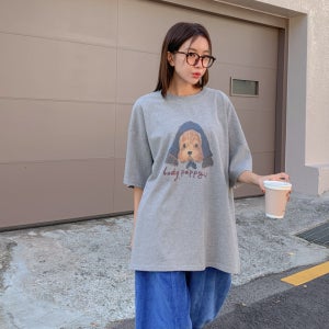 럭키퍼피 나염 피치기모 반팔 롱티셔츠