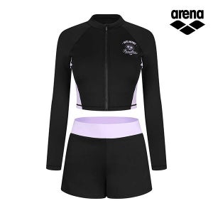 아레나 파라다이즈 레저 짚업 래쉬가드 세트 A3BL1PS02BLK