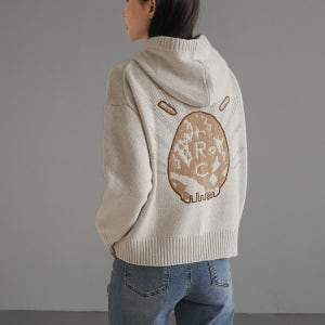 캐시 자수 니트 후드 집업