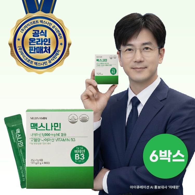 맥스나민(MaxNAMIN) 고용량 <b>비타민 B3</b> 1000g 니코틴산아미드  6개  60회분