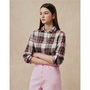[헤지스] 헤지스 여성 린넨 긴팔 체크 카키  (HSSH5B311K2)