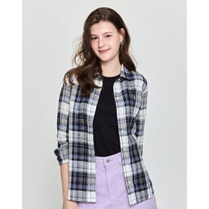 [헤지스] 헤지스 여성 린넨 긴팔 체크 네이비  (HSSH5B311N2)