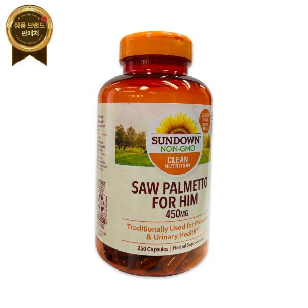 Sundown Naturals 선다운 비 GMO <b>쏘팔메토 포 힘 450mg</b> 250캡슐 비뇨기 건강 11/25 만료