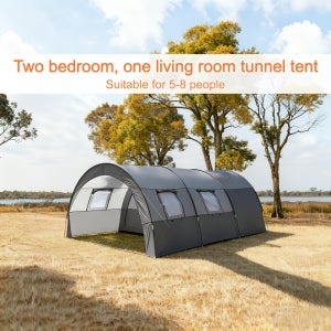 8인용 대형 가족 캠핑 텐트 - 2룸 디자인 & 침실 포함, 헤비듀티 방풍 & 자외선 차단 터널 텐트, 넓은 타원형 프레임, 그룹 야외용, 사계절 사용 가능 - 간편한 설치 (폴