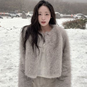 [몽돌] [임마멜 PICK] 소프트 퍼 크롭 자켓 라이트그레이 MDJK047LGRAY