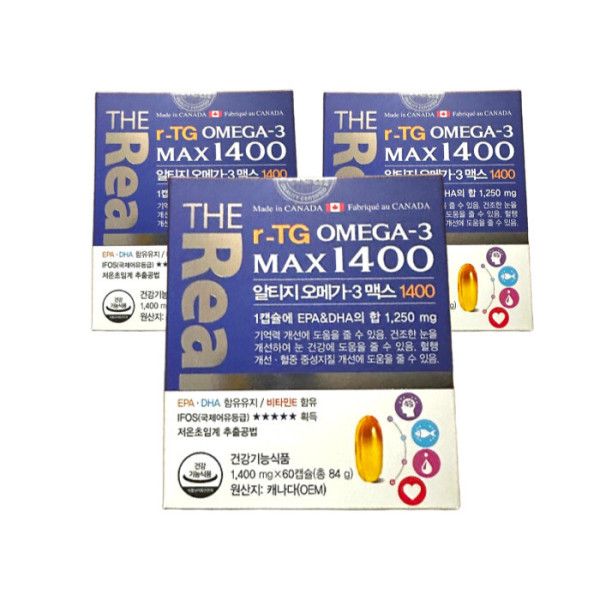 <b>더리얼</b> 알티지 rTG 오메가3 맥스 1400 EPA DHA <b>비타민E</b> 60캡슐 3박스 508461