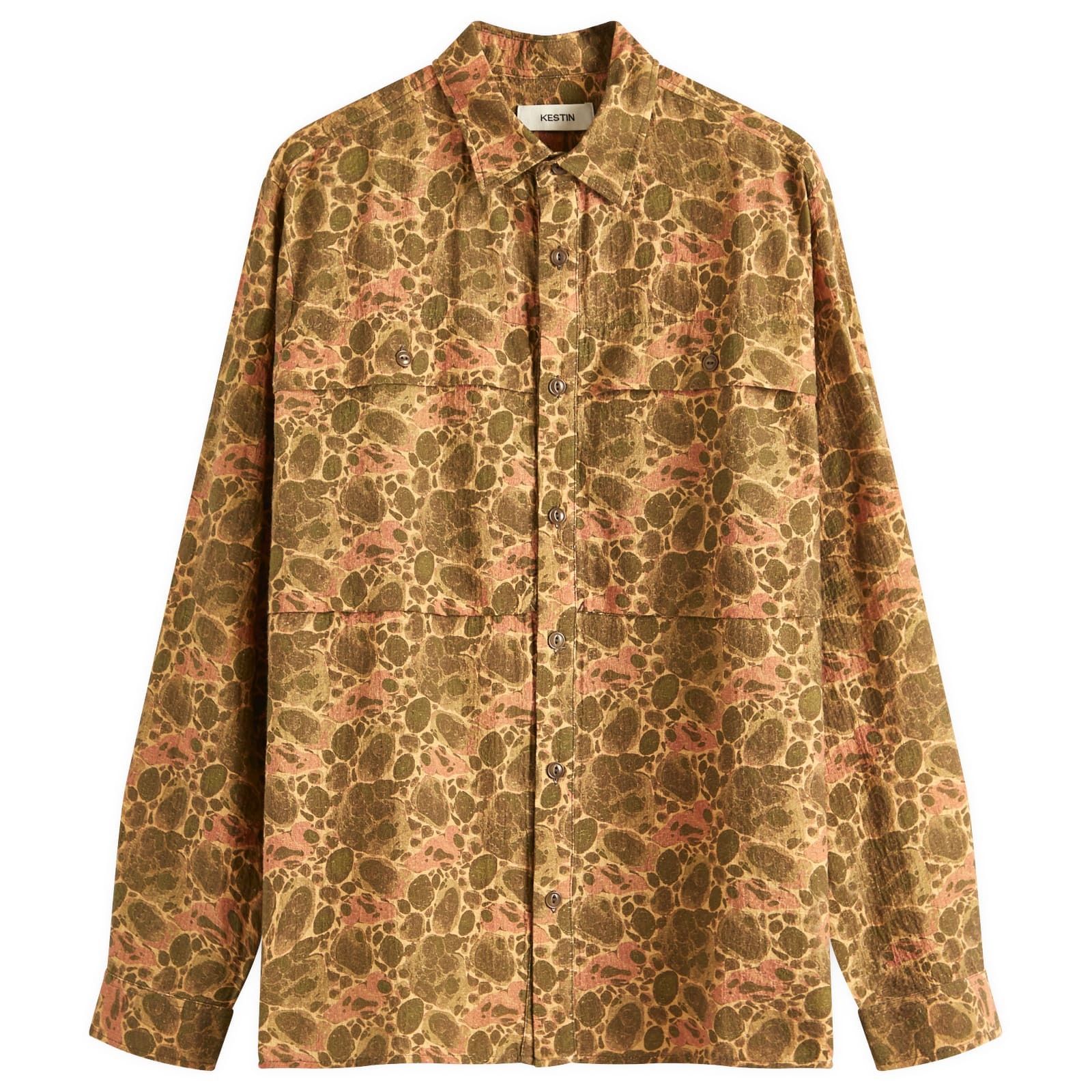 Kestin 테이마운트 마블 프린트 오버셔츠 KHSH12SS25 02 OLM Taymount Marble Print Overshirt Olive Pink 129733182