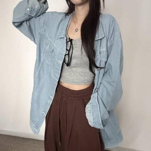 2컬러 데님 청 여자 루즈핏 데일리 자켓