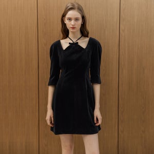 [로트르드민] [셀럽착용] Velvet Ribbon Black Dress