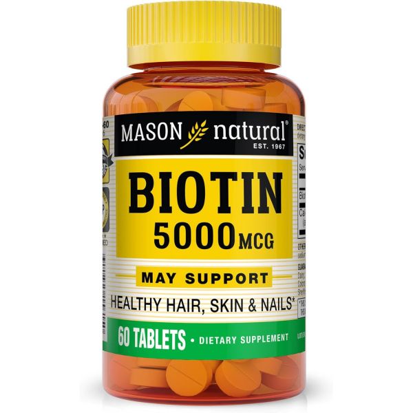 MASON NATURAL <b>Biotin</b> 5000 mcg with Calcium - Healthy Hair Skin  Nails Premium Beauty Supplement