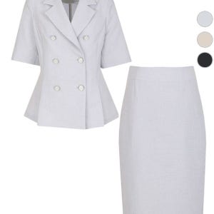 [패션플러스][비비드 시크릿가너]SET 여성 에브리린넨터치 여름 정장 자켓+스커트 새트