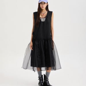 [럭키슈에뜨] Sleeveless Layering Frill Dress (black) LFDAX25680BKX LFDAX25680BKX