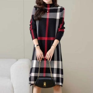 [까르죠아]크리스마스 체크 원피스 겨울 가을 폴라 여자 미시의류 50대여성의류