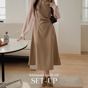 [66-120][셋업룩][스판]리본앤유 원피스 셔츠 세트