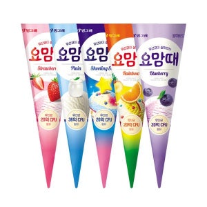 빙그레 요맘때 콘 아이스크림 5종 혼합 30개 (플레인6+딸기6+슈팅스타6+블루베리6+레인보우6)