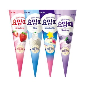 빙그레 요맘때 콘 아이스크림 4종 혼합 12개 (플레인3+딸기3+슈팅스타3+블루베리3)