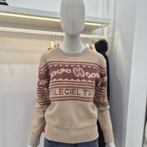 꼼빠니아 [모다아울렛][꼼빠니아]라운드넥 프린트 니트 CAFW1-WSL200-500 전주김제점