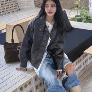 [레이디 볼륨] 9212-1 워싱 레더 블루종 (BLACK) 5010324625