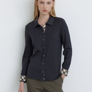 [닥스 여성] 닥스 체크 배색 긴소매 카라 티셔츠 WKTS4D891G3