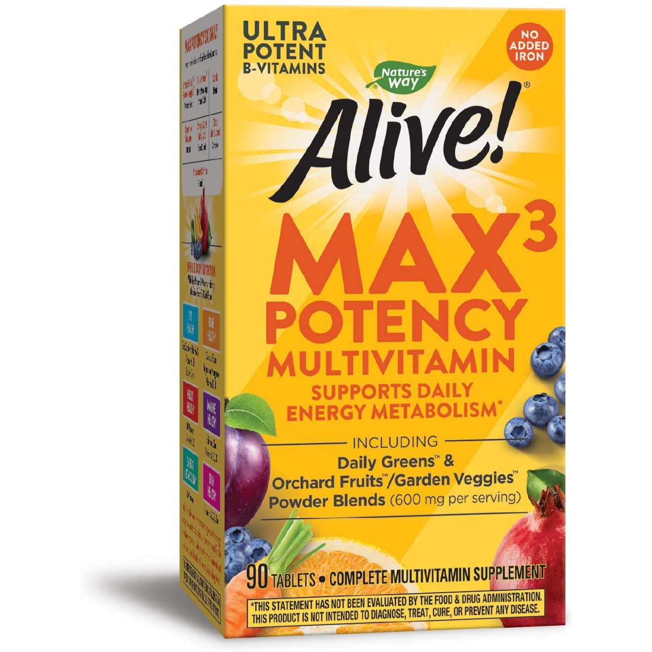 네이쳐스웨이 <b>얼라이브</b>! <b>MAX3 포텐시</b> 멀티비타민 <b>No Iron</b> Added (철분 미포함) 타블렛 90정  1개