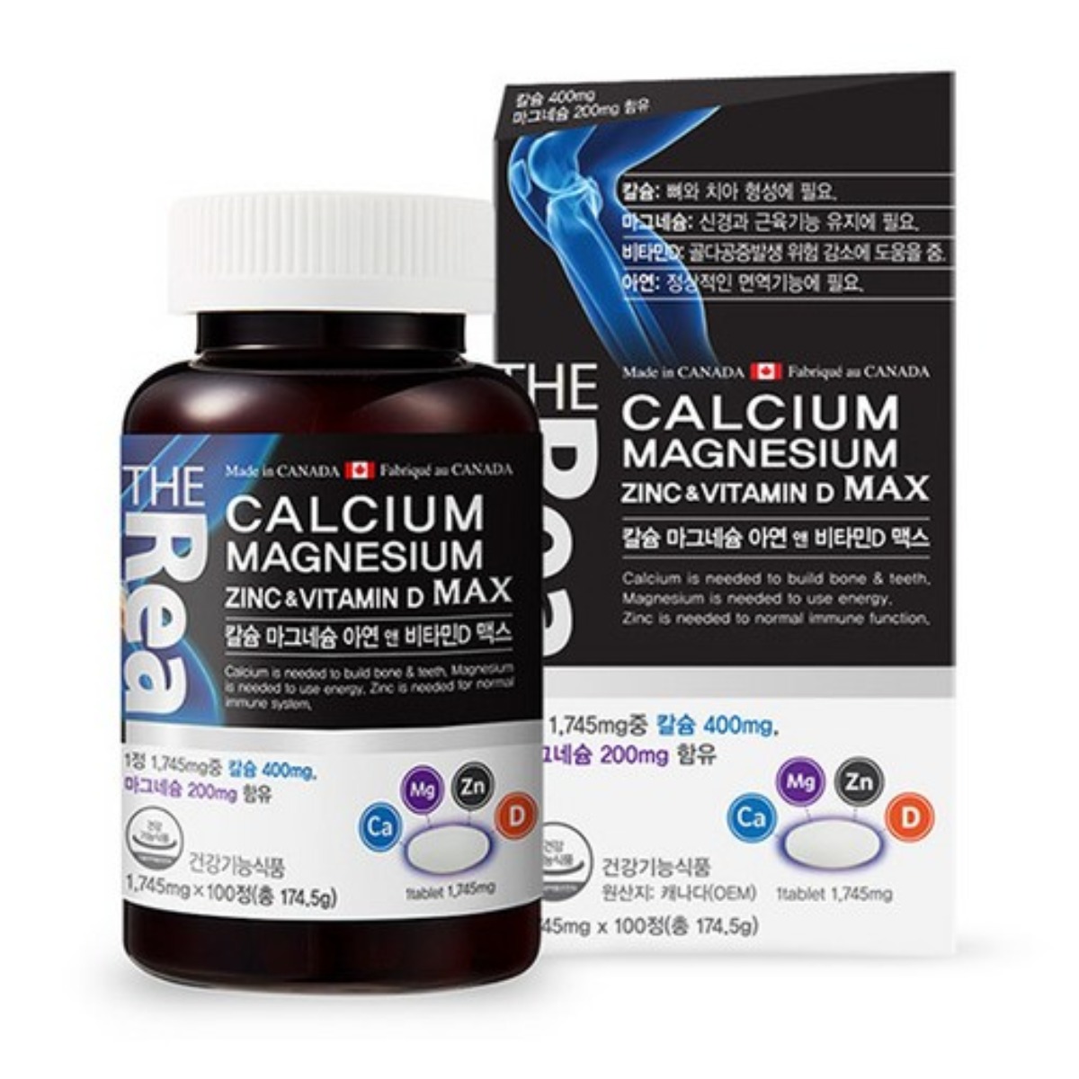 <b>더리얼</b> <b>칼슘</b> 마그네슘 아연 앤 비타민D 맥스 174.5g  100정  1개