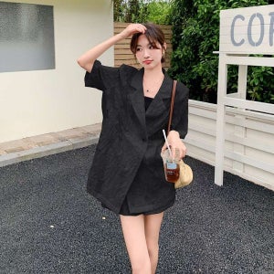 여성여름정장세트 셋업 정장 자켓 블랙 반팔 반바지