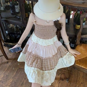 [하프클럽]플레어 캉캉 프릴원피스 끈나시 원피스 스모크밴딩 뱃살커버 패턴원피스 끈조절원피스